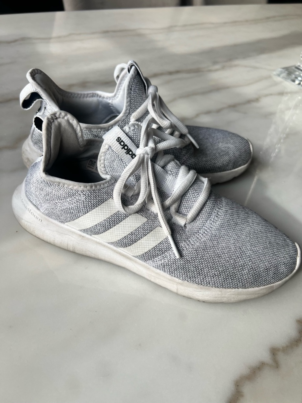 adidas Light Gray Knit Sneakers with White Three Stripes